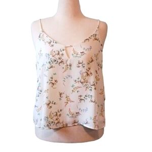 Lush White Floral Camisole Tank Top Cut-out Front Detail Fully Lined L‎
